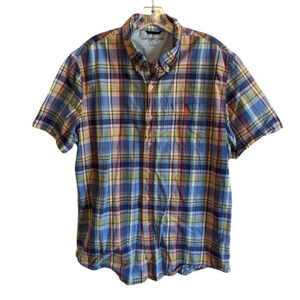 US Polo Assn Shirt Mens L Pocket Pony Short Sleeves Classic Madras Plaid